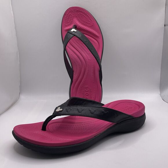 Crocs x Disney Sandals Women's Size 7 Limited Edition Open Toe Pink Black Thong - Picture 3 of 8